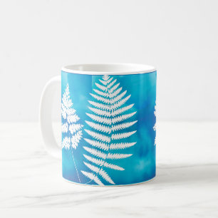 Woodland Fern Pattern, White on Blue Watercolor Coffee Mug