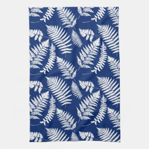  Woodland Fern Pattern, White on Cobalt Blue  Tea Towel