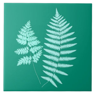 Woodland Fern, Turquoise and Aqua Ceramic Tile