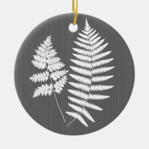 Woodland Fern White on Charcoal Grey / Grey Ceramic Ornament