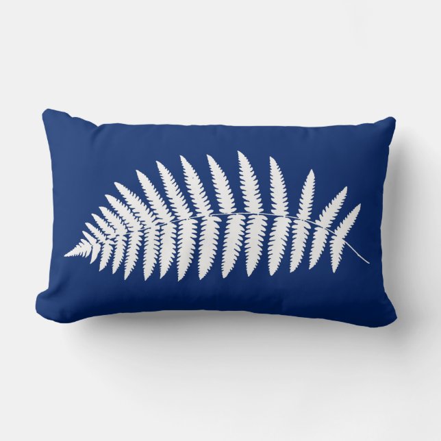 Woodland Fern, White on Cobalt Blue  Lumbar Cushion (Front)