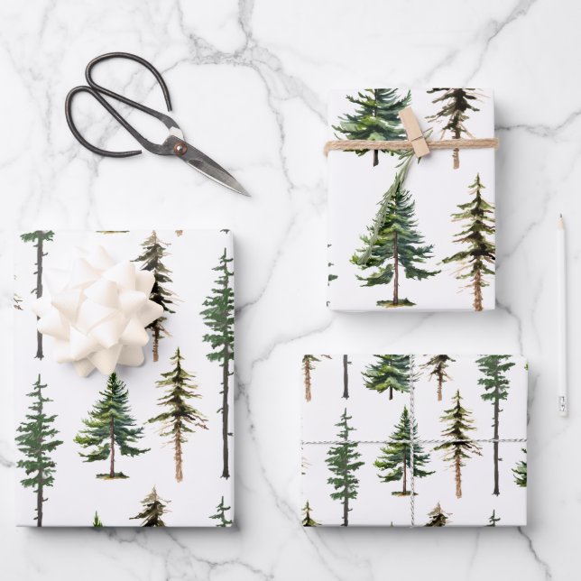 Woodland Fir Pine Spruce Tree Forest Wrapping Paper Sheet (Front)