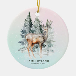 Woodland First Christmas Photo And Birth Date Ceramic Ornament