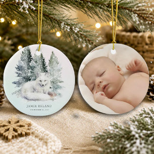 Woodland first Christmas With Baby Photo Ceramic Ornament