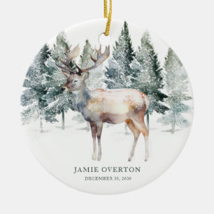 Woodland first Christmas With Baby Photo Ceramic Ornament