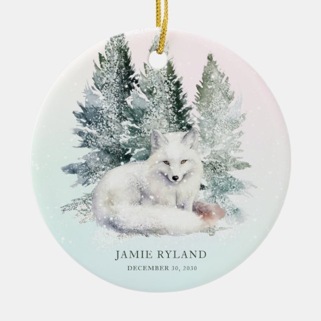 Woodland first Christmas With Baby Photo Ceramic Ornament (Front)