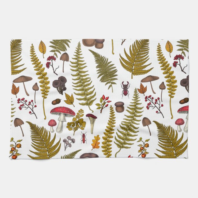 Woodland flora and fauna 2 tea towel (Horizontal)