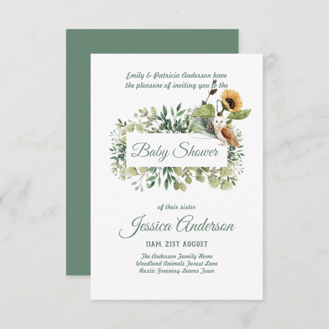 Woodland Flora and Fauna BABY SHOWER Invites (Front/Back)