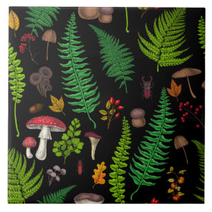 Woodland flora and fauna ceramic tile
