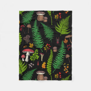 Woodland flora and fauna fleece blanket