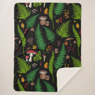 Woodland flora and fauna sherpa blanket