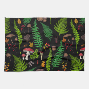 Woodland flora and fauna tea towel