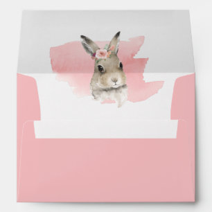Woodland Floral Bunny Watercolor Script Baby Envelope