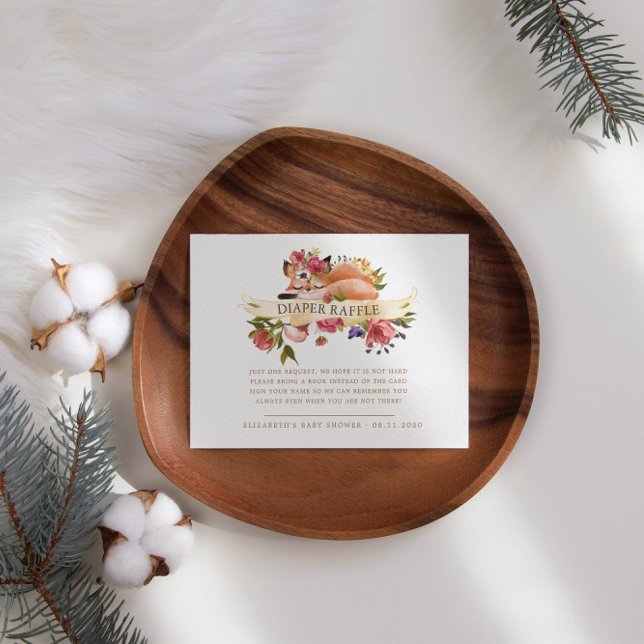 Woodland Floral Fox Diaper Raffle Enclosure Card (Creator Uploaded)