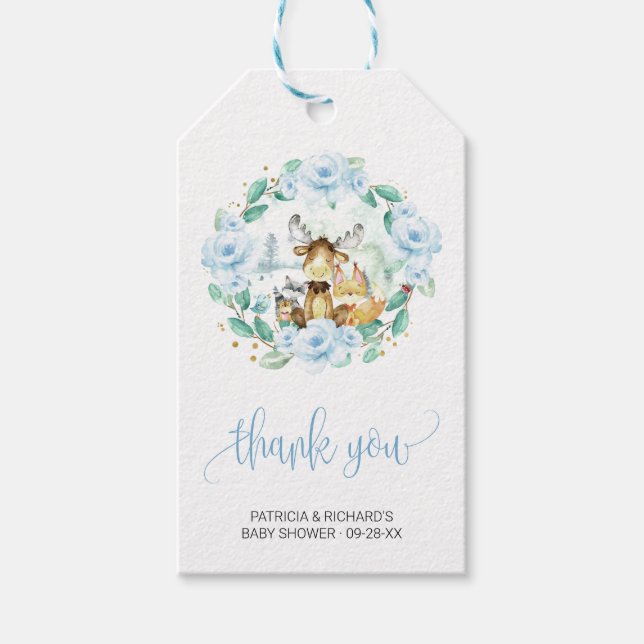 Woodland Floral Greenery Baby Shower Thank You Gift Tags (Front)