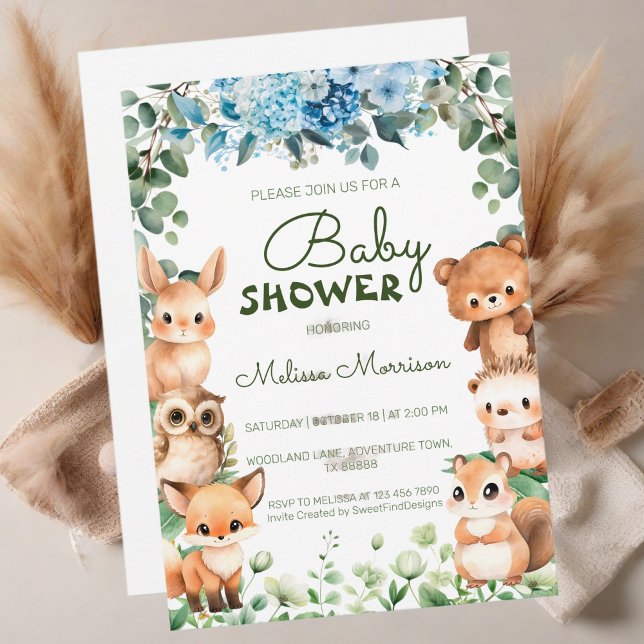 Woodland Floral Greenery Forest Animal Baby Shower Invitation (Woodland Floral Greenery Forest Animal Baby Shower Invitation)