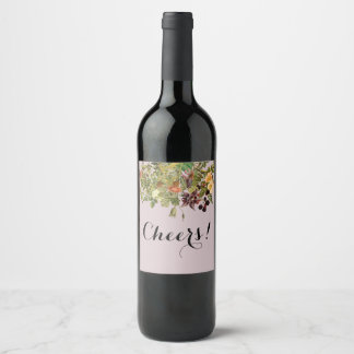 Woodland Floral Wine Label with Blush
