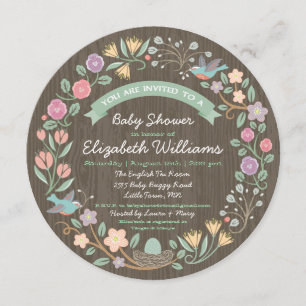 Woodland Floral Wreath Baby Shower Invitation II