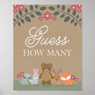 Woodland Florals Baby Shower Guess How Many Game Poster
