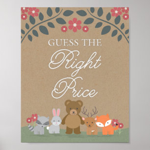 Woodland Florals Baby Shower Guess Price Game Sign