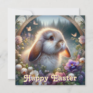 Woodland Flowers Art Nouveau Lop Eared Bunny Holiday Card