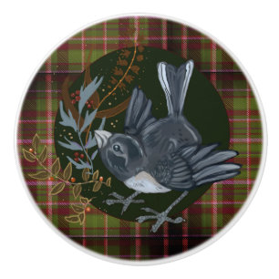 Woodland folaige & Junco Bird Ceramic Knob