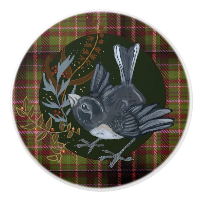 Woodland folaige & Junco Bird   Ceramic Knob (Front)