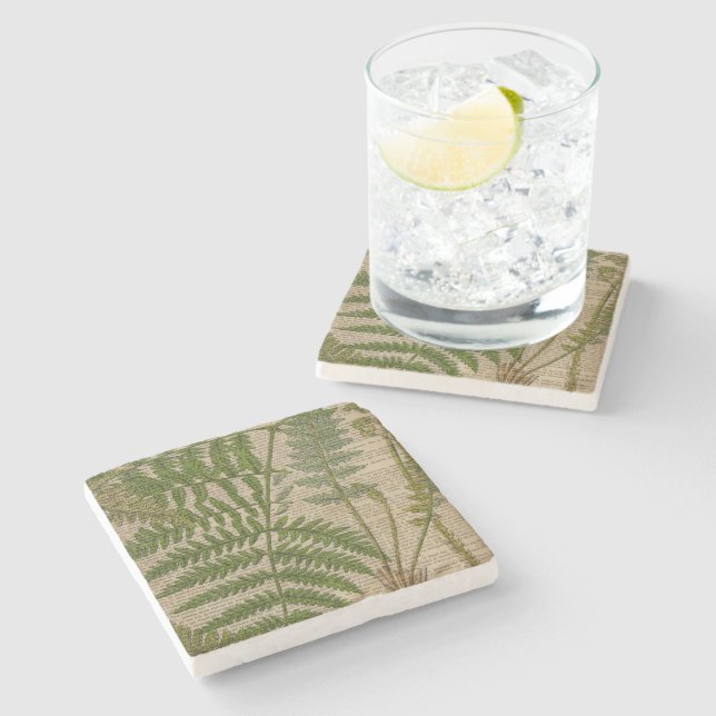 woodland foliage french botanical print fern stone coaster (Side)