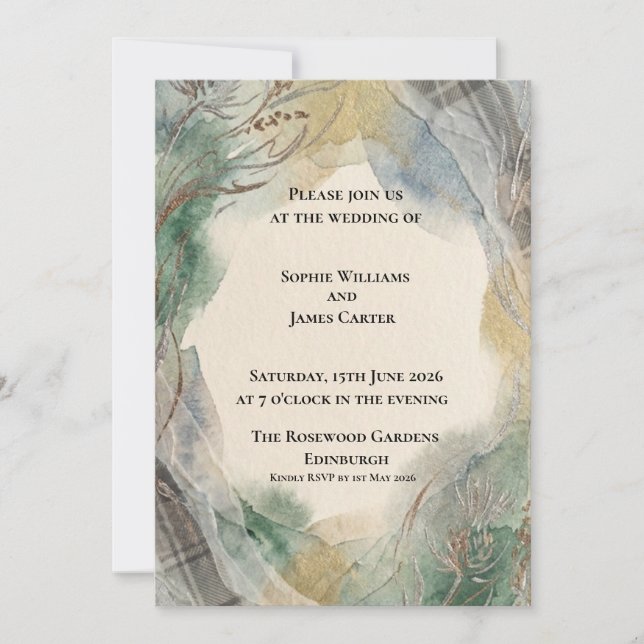 Woodland Foliage Greenery Scottish Wedding Invitation (Front)