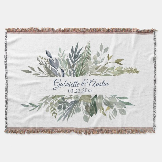 Woodland Foliage Newlyweds Throw Blanket (Front)