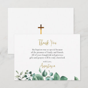 Woodland Foliage Orthodox Christian Baptism Thank You Card