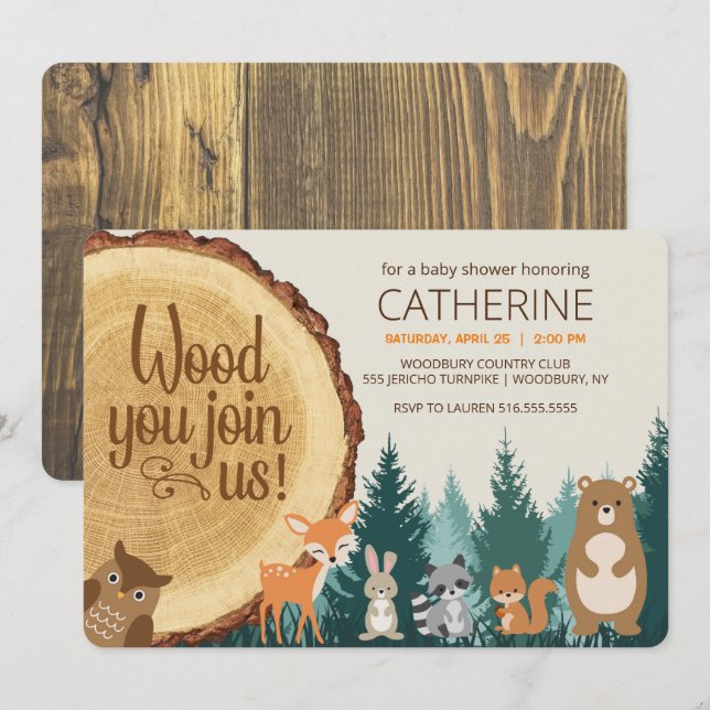 Woodland Forest Animal babies, Baby Shower Invitation (Front/Back)