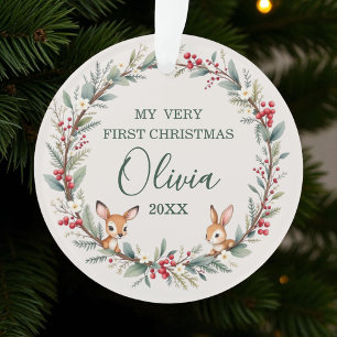 Woodland Forest Animal Baby First Christmas  Ornament