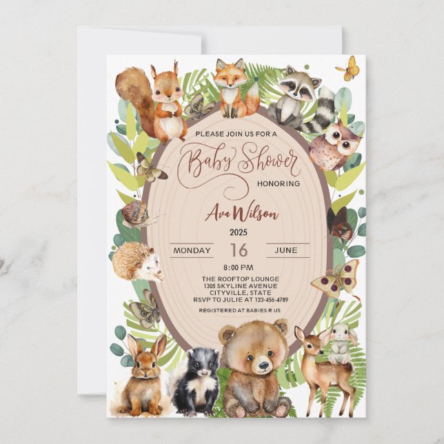 Woodland Forest Animal Baby Shower Rustic Cute Invitation (Front)