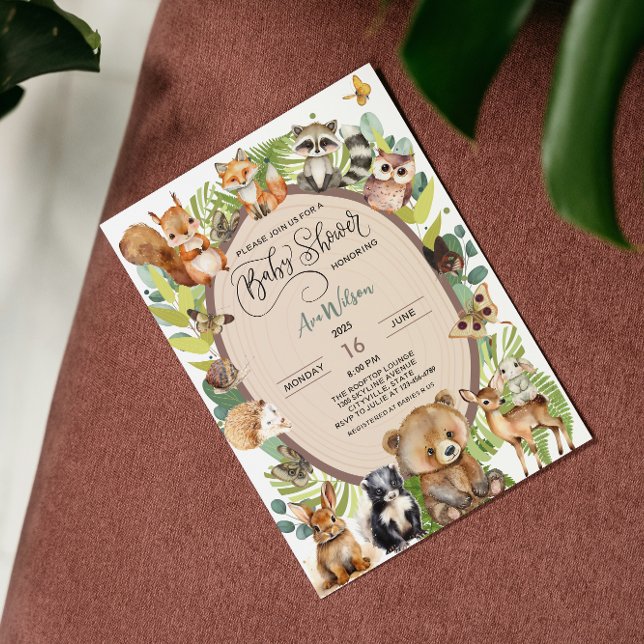 Woodland Forest Animal Baby Shower Rustic Greenery Invitation (safari baby animal baby shower jungle african wood land forest nature theme )