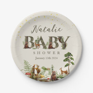 Woodland Forest Animal baby shower welcome sign Paper Plate