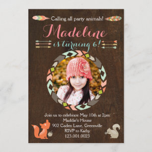 Woodland Forest Animal Birthday Invitation (Wood)