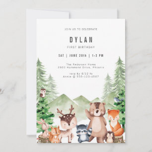 Woodland Forest Animal Boy Birthday Invitation