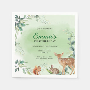 Woodland Forest Animals 1st Birthday Napkins