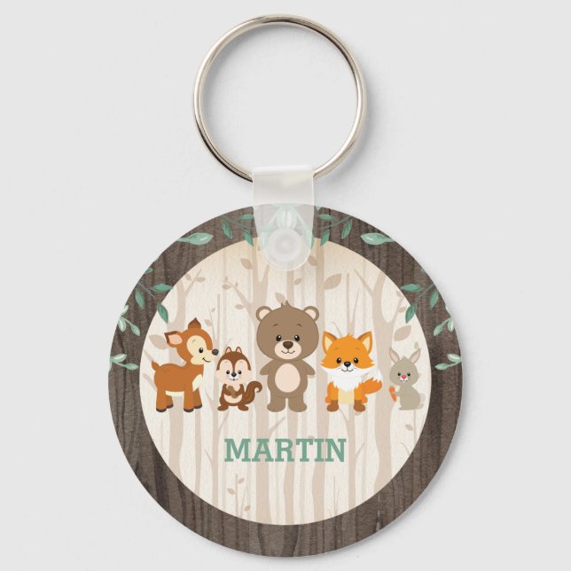 Woodland Forest Animals 1st Birthday Party Favours Key Ring (Front)