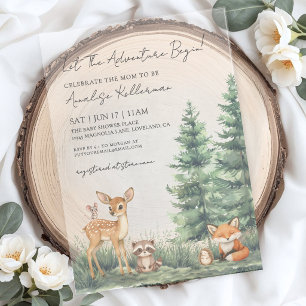 Woodland Forest Animals Adventure Baby Shower Acrylic Invitations