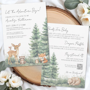 Woodland Forest Animals All In One Baby Shower Invitation