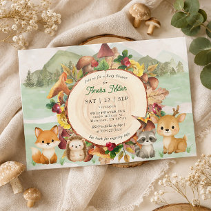 Woodland Forest Animals Baby Boy Shower Invitation