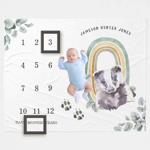 Woodland Forest Animals Baby Milestone Blanket