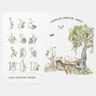 Woodland Forest Animals Baby Milestone Fleece Blanket