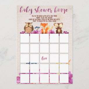 Woodland Forest Animals Baby Shower Bingo Invitation