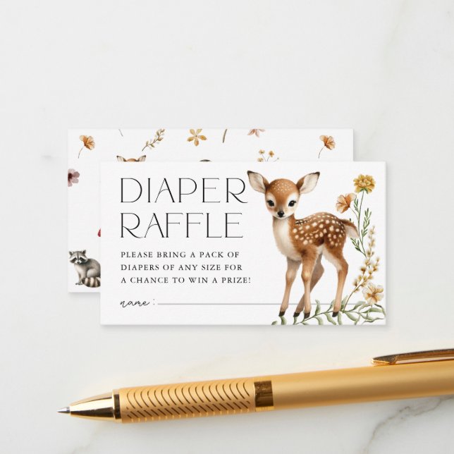 Woodland Forest Animals Baby Shower Diaper Raffle Enclosure Card (Front/Back In Situ)