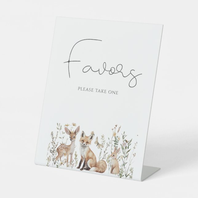 Woodland Forest Animals Baby Shower Favours Pedestal Sign (Front)