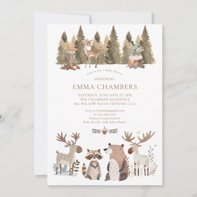 Woodland Forest Animals Baby Shower  Invitation (Front)