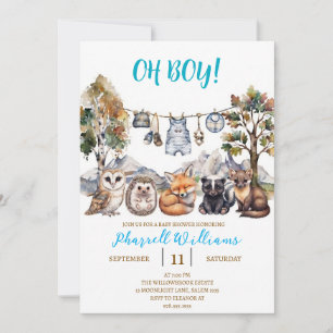 Woodland forest animals baby shower invitation